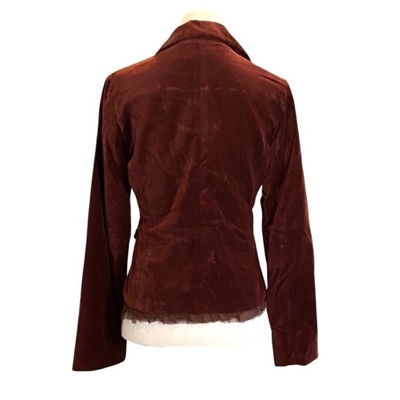 Anthropologie Odille Notched Collar Ruffle Trim Rust Velvet Blazer Size 4 - Picture 3 of 5